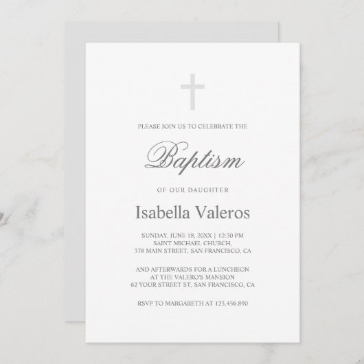 Plain Elegant Simple Silver Grey Cross Baptisme Kaart (Voorkant / Achterkant)