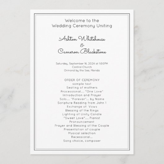 Plain Flat White Wedding Program Sjabloon (Voorkant)