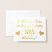 Plain Gold Foil 98e carte de voeux d'anniversaire (Devant avec enveloppe)