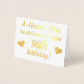Plain Gold Foil 98e carte de voeux d'anniversaire (Devant)