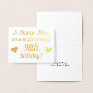Plain Gold Foil 98th Birthday Wenskaart Folie Kaarten