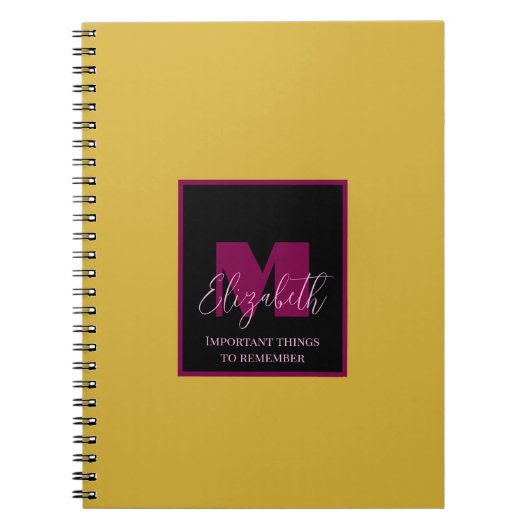 Plain Gold Pink Monogram Aangepaste naam Notitieboek (Voorkant)
