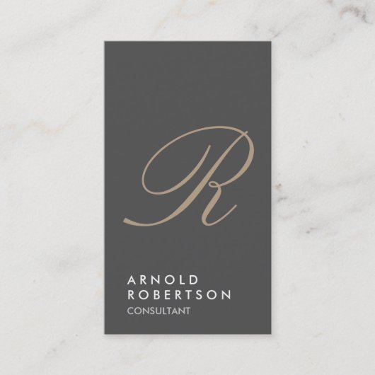 Plain Grey Beige Trendy Monogram Visitekaartje (Voorkant)