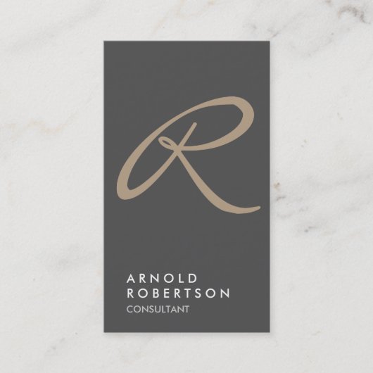 Plain Grey Beige Trendy Monogram Visitekaartje (Voorkant)