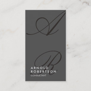 Plain Grey Black Trendy Monogram Visitekaartje