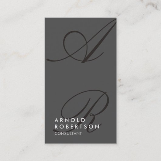 Plain Grey Black Trendy Monogram Visitekaartje (Voorkant)