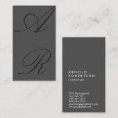 Plain Grey Black Trendy Monogram Visitekaartje (Voorkant / Achterkant)