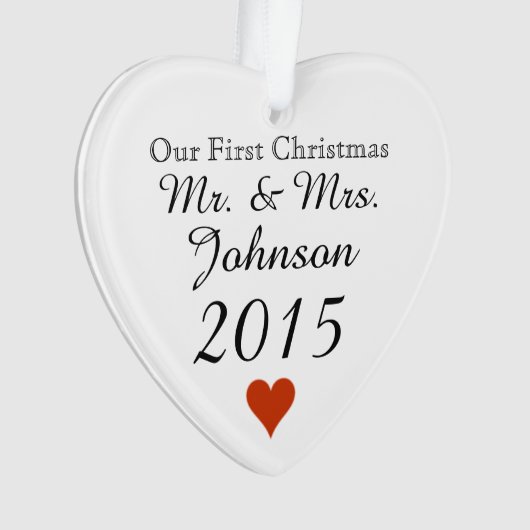 Plain Heart 1st Christmas Mr & Mrs Pas getrouwd Ornament (voorkant)