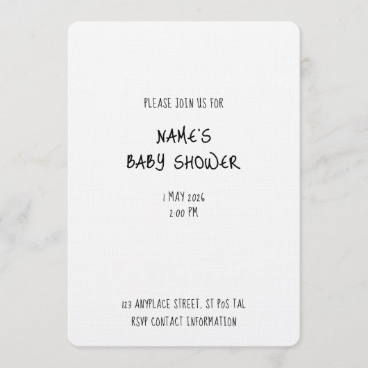 Plain Invitation Template - Baby Shower 1 - Simple (Devant)