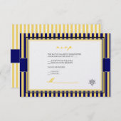 Plain jaune+bleu marine rayures rsvp invitations r (Devant / Derrière)
