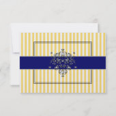 Plain jaune+bleu marine rayures rsvp invitations r (Dos)