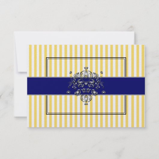 Plain jaune+bleu marine rayures rsvp invitations r (Dos)