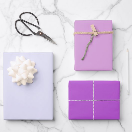 Plain Lavendel Plum Orchid Paarse tinten 3 tinten Inpakpapier Vel (Voorkant)