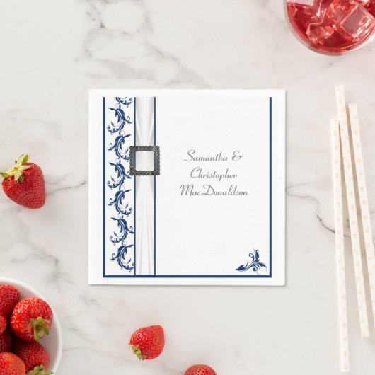 Plain marine blauw en witte kant traditionele brui servet (Insitu)