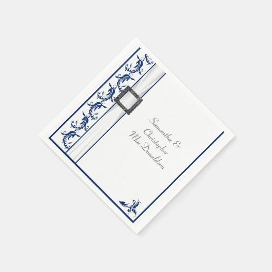 Plain marine blauw en witte kant traditionele brui servet (Hoek)