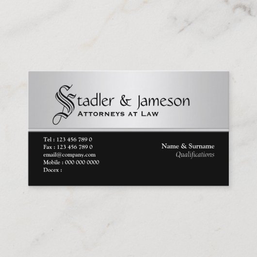 Plain masculine monogram zilverzwart visitekaartje (Voorkant)