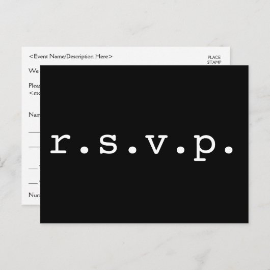 Plain, Minimalist & Basic "r.s.v.p." Carte postale (Devant / Derrière)