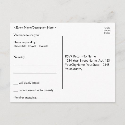 Plain, Minimalist & Basic "r.s.v.p." Carte postale (Dos)