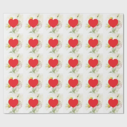 Plain Modern White Red Love Heart Graphic Cadeaupapier (Vlak)