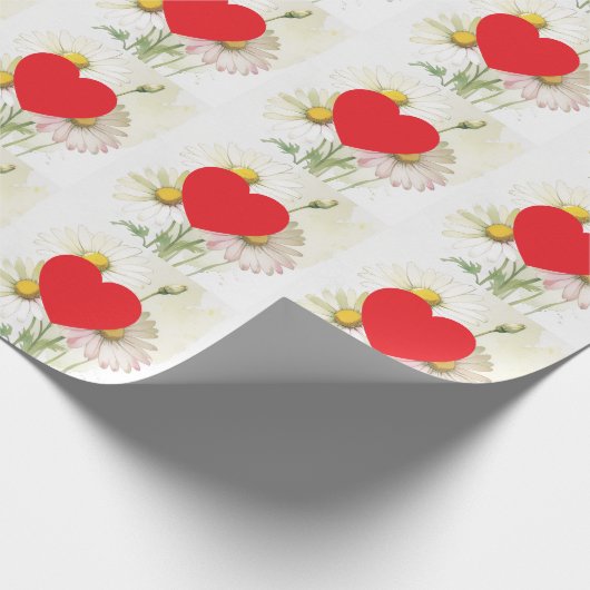 Plain Modern White Red Love Heart Graphic Cadeaupapier (Hoek)