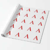 Plain Modern White Red Monogram Initial Letter Cadeaupapier (Uitgerold)
