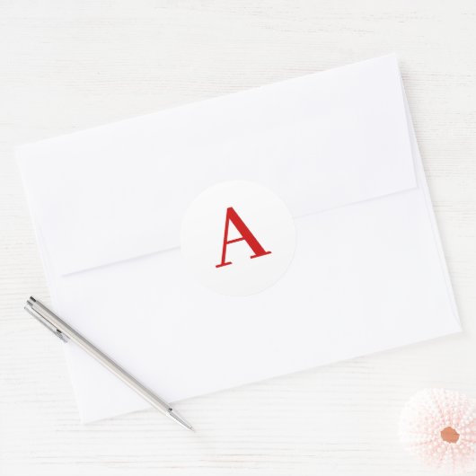 Plain Modern White Red Monogram Initial Letter Ronde Sticker (Envelop)