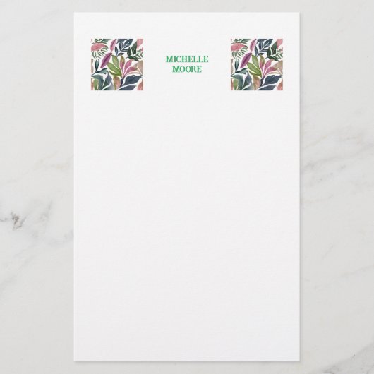 Plain Moderne Minimalistische Naam Bloemengroen Briefpapier (Voorkant)