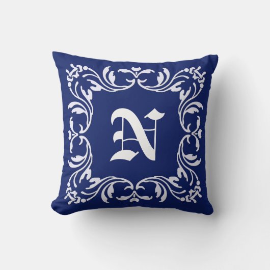 Plain Navy blue background | DamasMonogram Kussen (Voorkant)