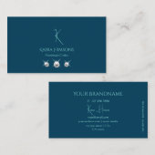 Plain Ocean Blue met monogram en juwelen stijlvol Visitekaartje (Voorkant / Achterkant)