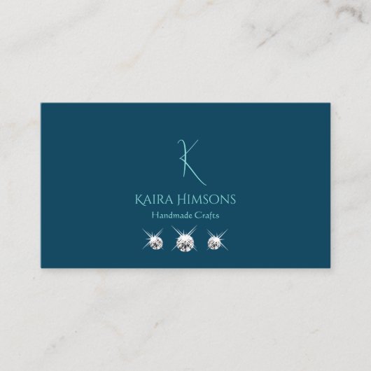 Plain Ocean Blue met Monogram Logo en juwelen Visitekaartje (Voorkant)
