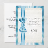 Plain pastel blue satin lbon bow trouwmenu menu (Voorkant / Achterkant)