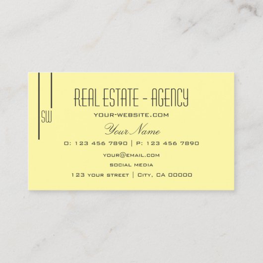 Plain Pastel Geel met monogram Professional Visitekaartje (Achterkant)