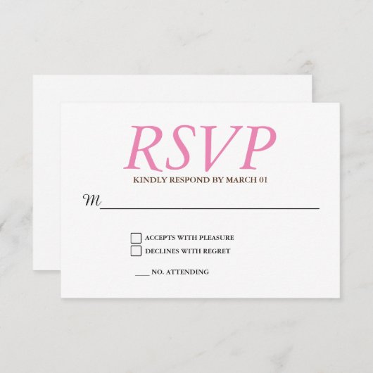Plain Pink White Wedding RSVP Reactie (Voorkant / Achterkant)