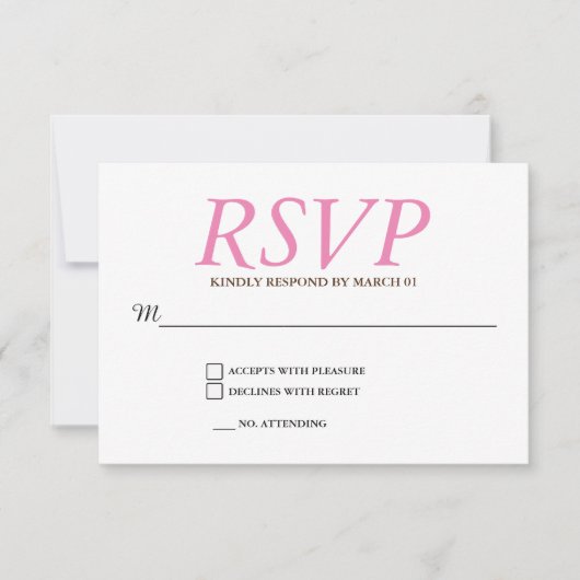 Plain Pink White Wedding RSVP Reactie Kaartje (Voorkant)