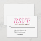 Plain Pink White Wedding RSVP Reactie Kaartje (Voorkant / Achterkant)