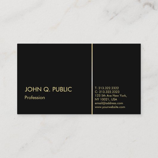 Plain Professional Elegant Zwart Wit Goud Visitekaartje (Achterkant)