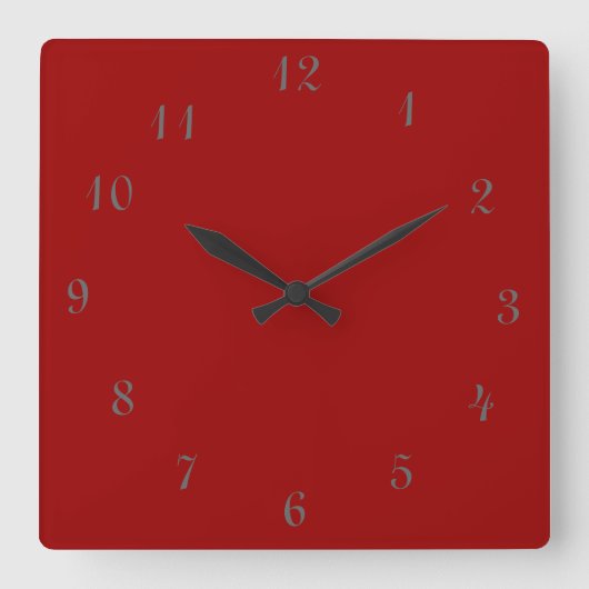 Plain Red Clock>Vierkante klokken met cijfers (Voorkant)
