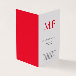 Plain Red Monogram Schattige Minimalist Plain Visitekaartjes