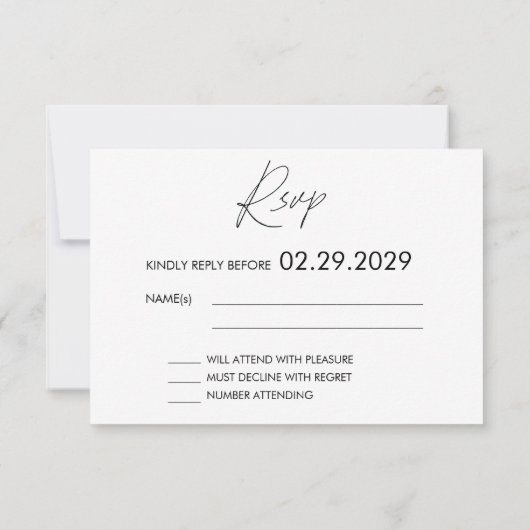 Plain Script RSVP-kaarten voor bruiloft wit RSVP Kaartje (Achterkant)