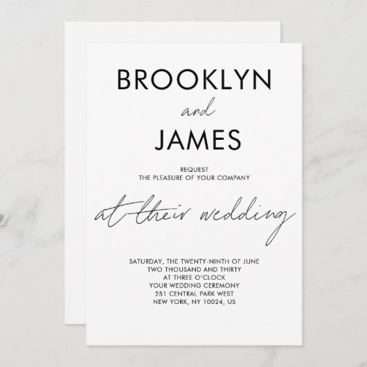 Plain Script Weddenschap nodigt White uit Kaart (Voorkant / Achterkant)