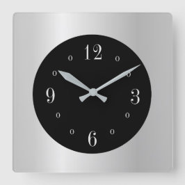 Plain Silver met Black Face Wall Clock Vierkante Klok