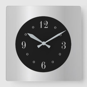 Plain Silver met Black Face Wall Clock Vierkante Klok