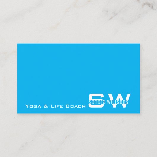 Plain Sky Blue White Modern met Monogram Simple Visitekaartje (Voorkant)
