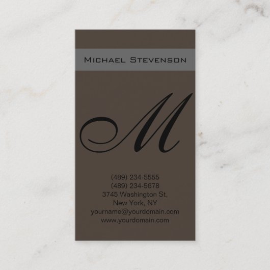Plain Taupe Color Script Monogram Visitekaartje (Voorkant)