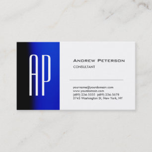 Plain White Blue Trendy Monogram Visitekaartje
