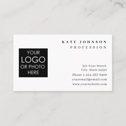 Plain White Generic Custom Logo Photo Template Visitekaartje (Voorkant)