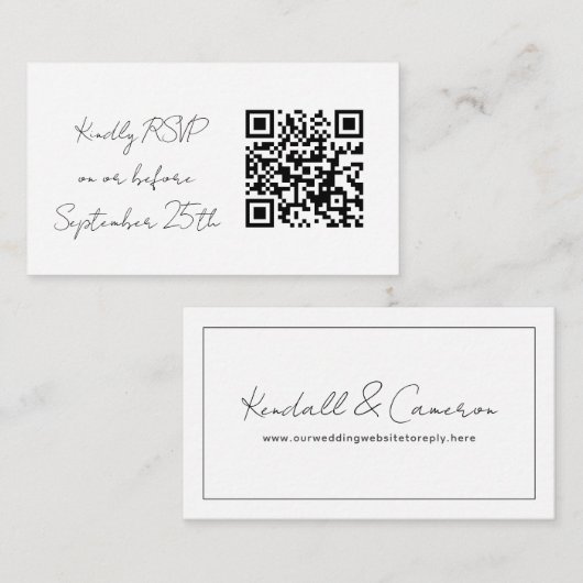 Plain White QR Code Weduwen Reply Enclosure Kaarte Informatiekaartje (Voorkant / Achterkant)