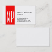 Plain White Red Stripe Monogram Visitekaartje (Voorkant / Achterkant)