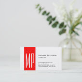 Plain White Red Stripe Monogram Visitekaartje (Staand voorkant)