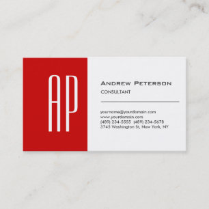 Plain White Red Stripe Monogram Visitekaartje